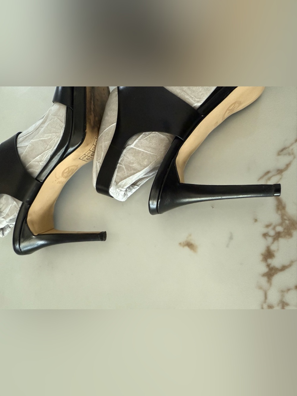 Michael Kors Women's Black Leather Two-Strap Dress Sandal heels - Picture 6 of 7